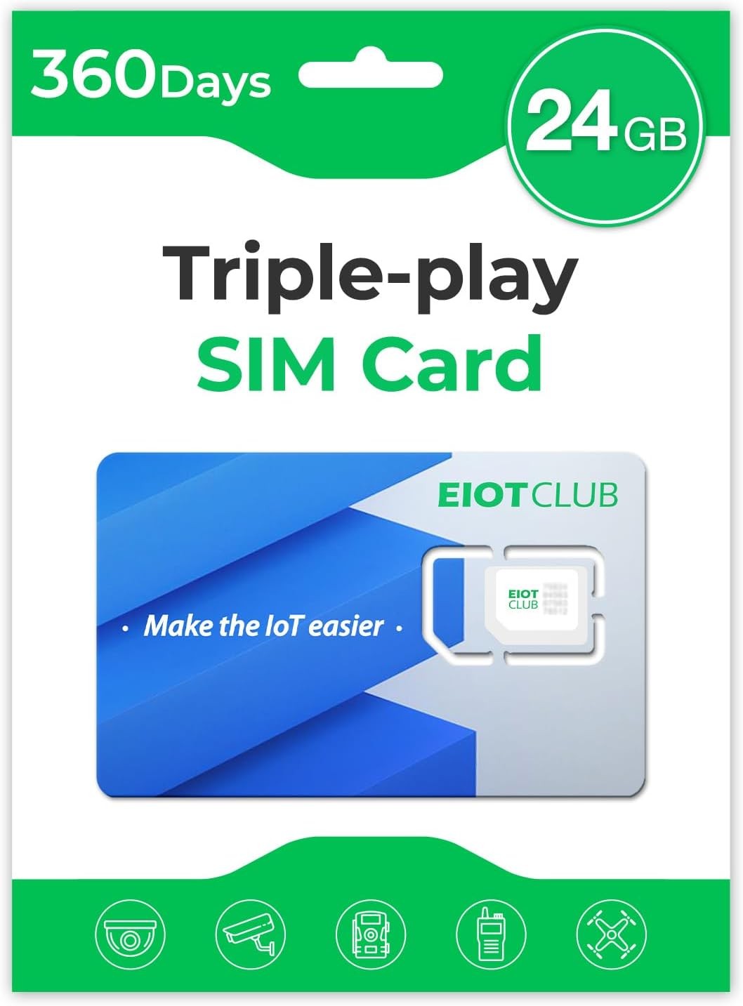 EIOTCLUB Data SIM Card Triple Play for 360 Days – No Contract, Support Unlock…