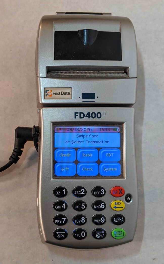 First Data FD400Ti Wireless Credit Card Machine Battery Power Cord