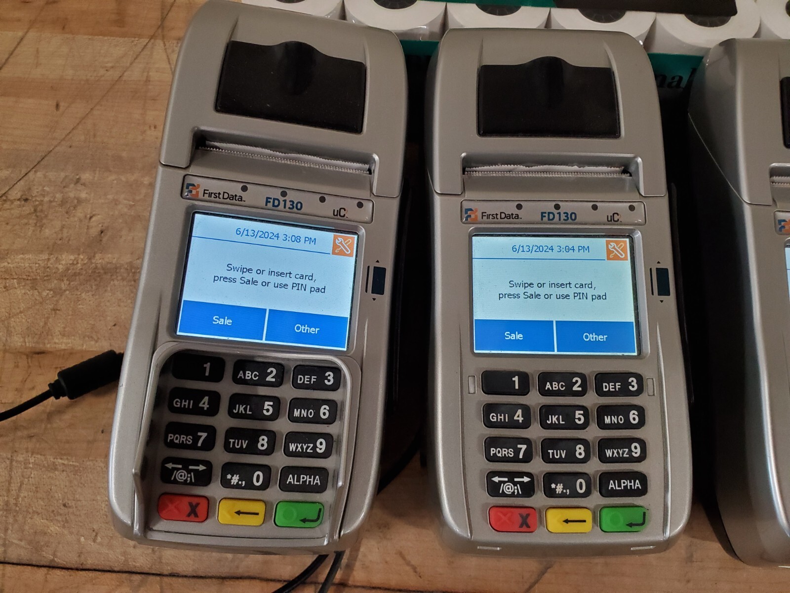 First Data FD130 EMV Credit Card Terminals With IBM 24 Pack Paper Rolls – READ!