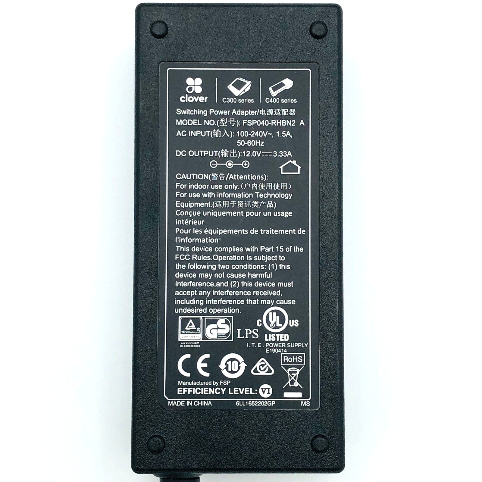 Original Clover FSP040-RHBN2 Power Supply 12V 3.33A 40W AC/DC Adapter Charger