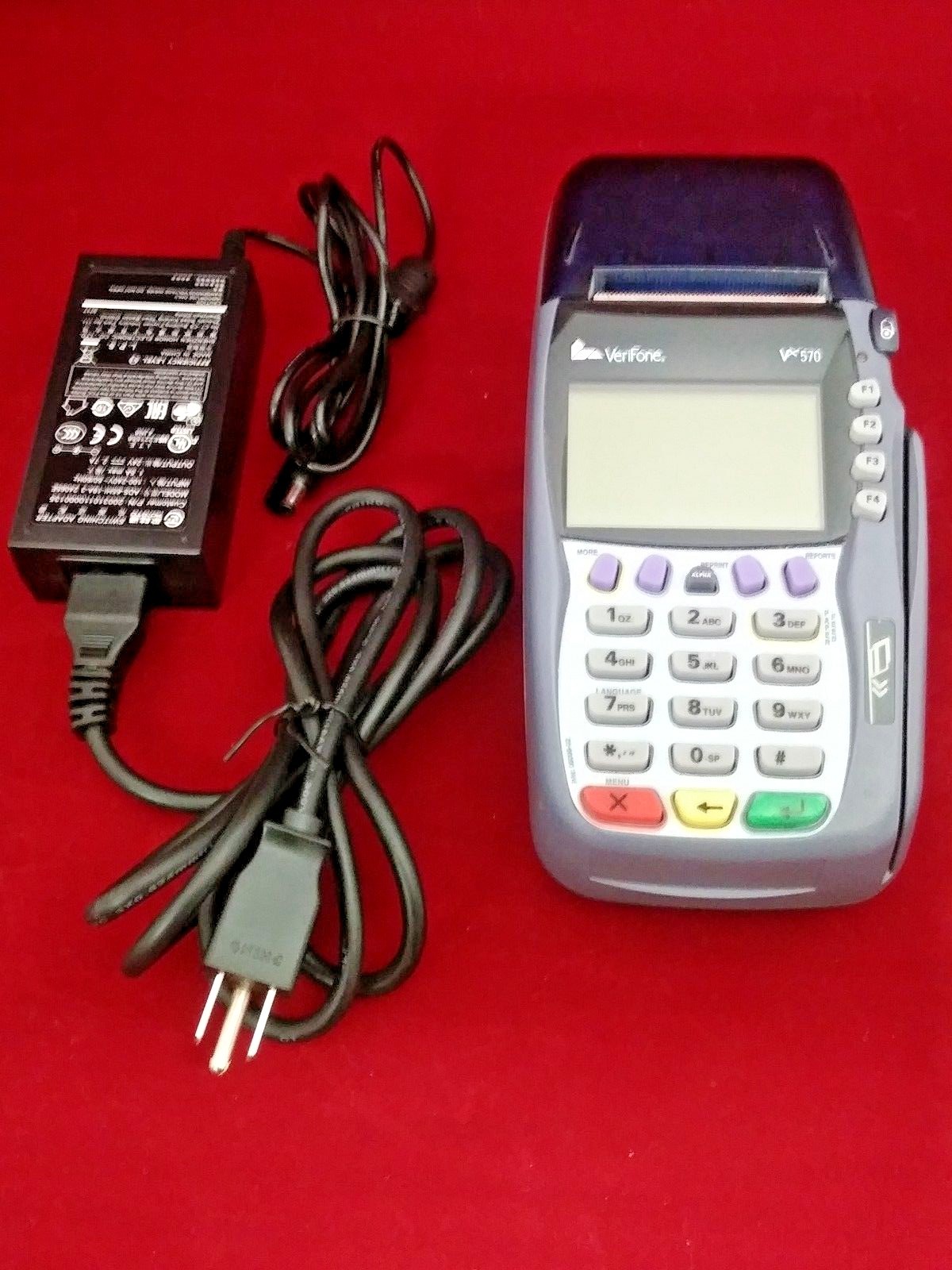 Verifone VX 570 Credit Debit Card Reader Payment Terminal w/ Adapter No Chip