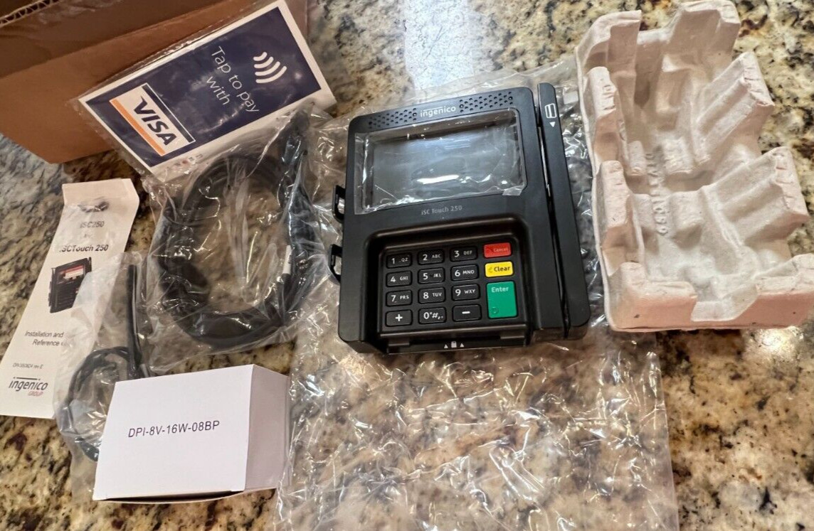 Ingenico ISC Touch 250 Credit Card Terminal Payment Stylus Power Cord Tested