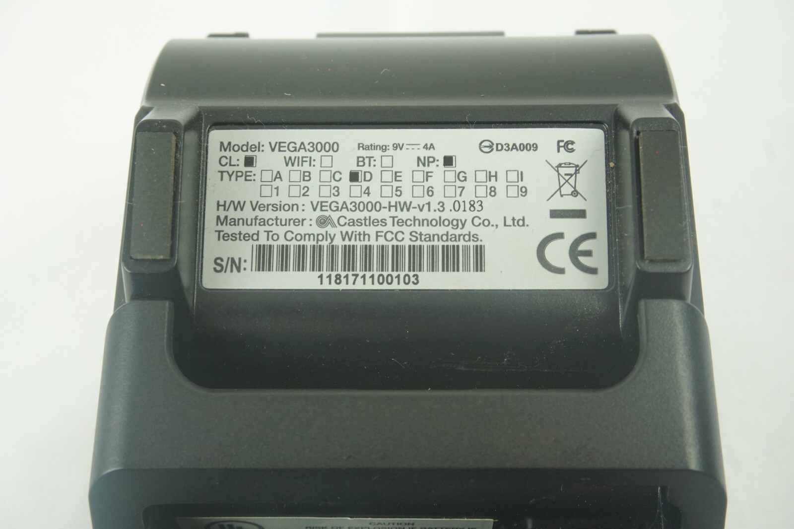 D Javoo Z11 Model Vega3000 Credit Card Terminal