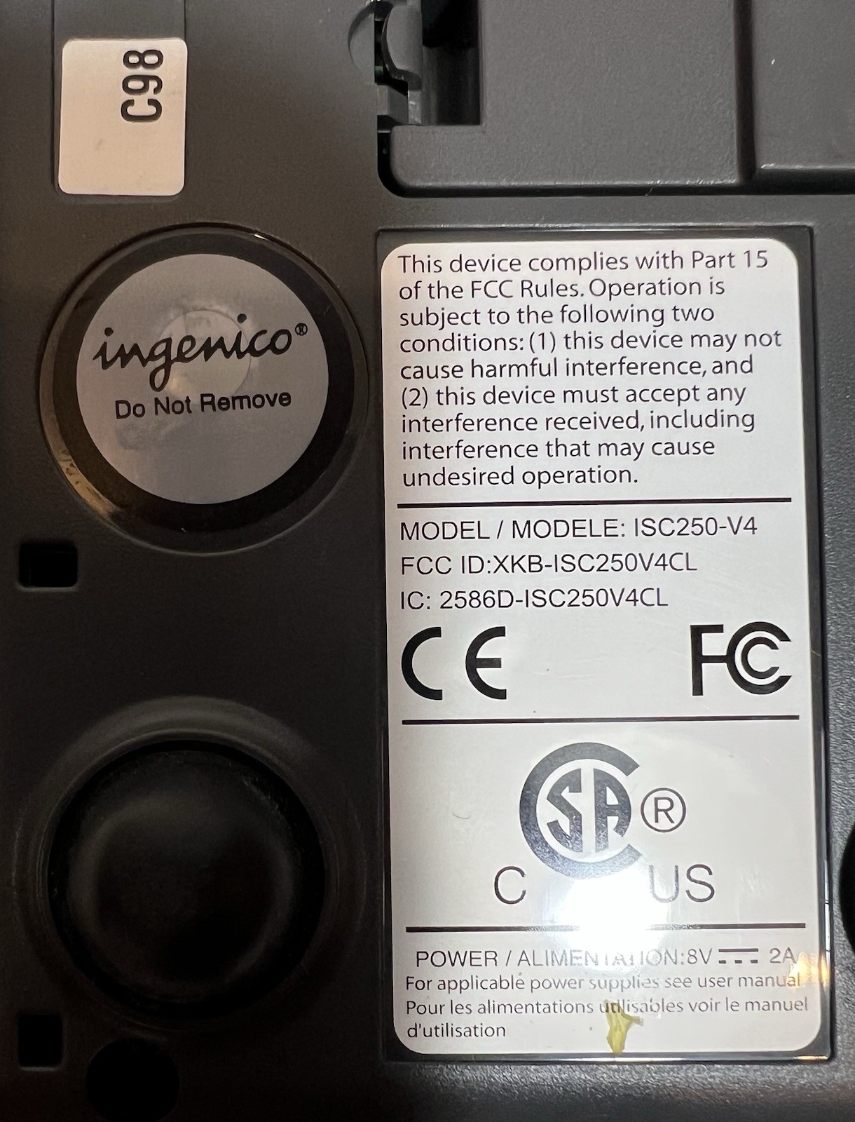 Ingenico ISC TOUCH 250-V4 Smart Credit Card Reader (No Power Cables Included)