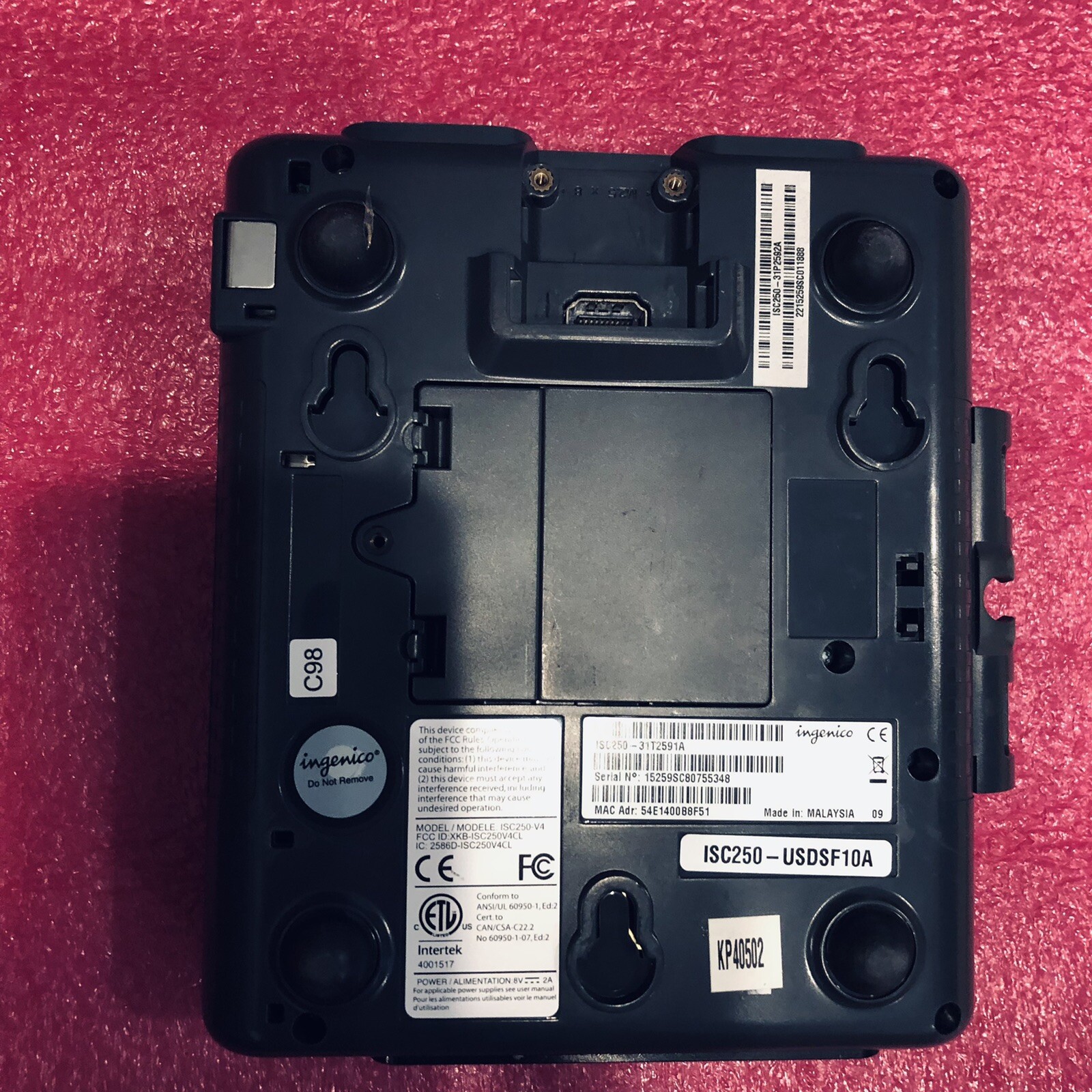 ONE Ingenico iSC Touch 250 no Stylus no Power Cables