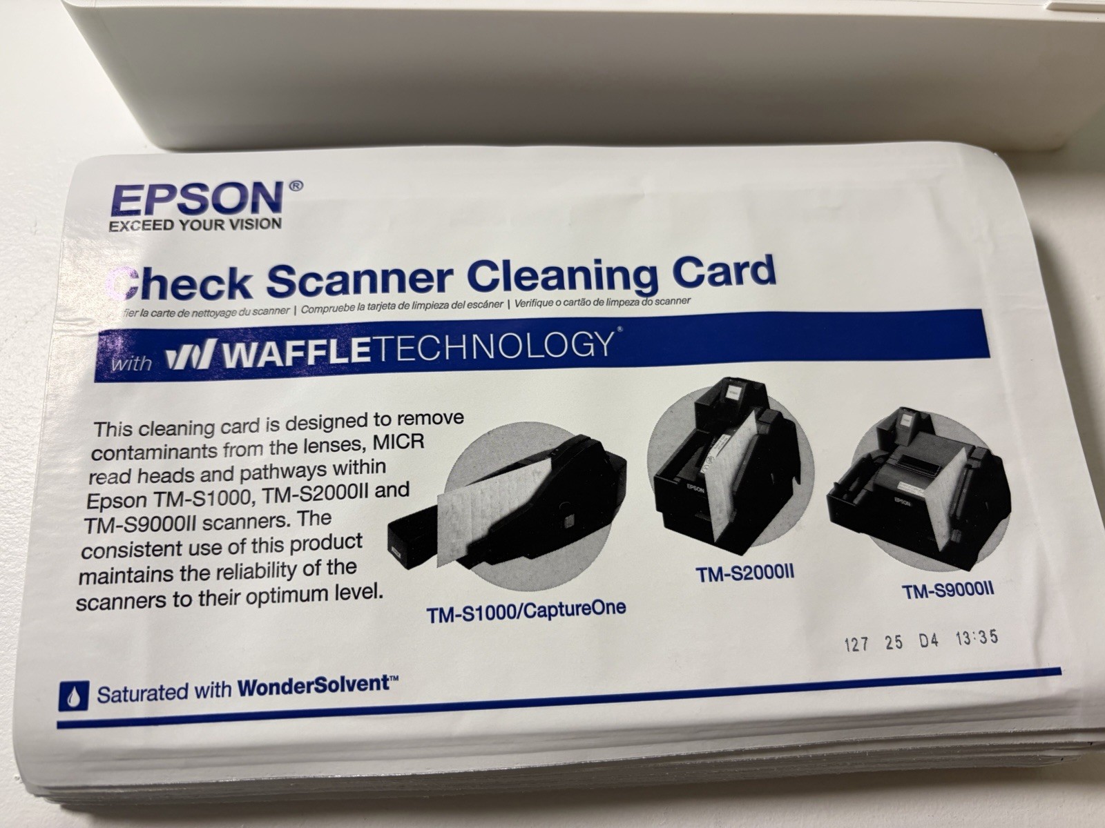 Epson CaptureOne Check Scanner Cleaning Card featuring Waffletechnology 15 Cards