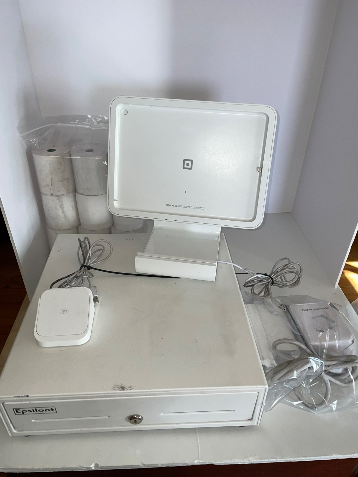 Square POS Register Setup w/ Stand, Till Drawer (Epsilont), Contactless Reader &