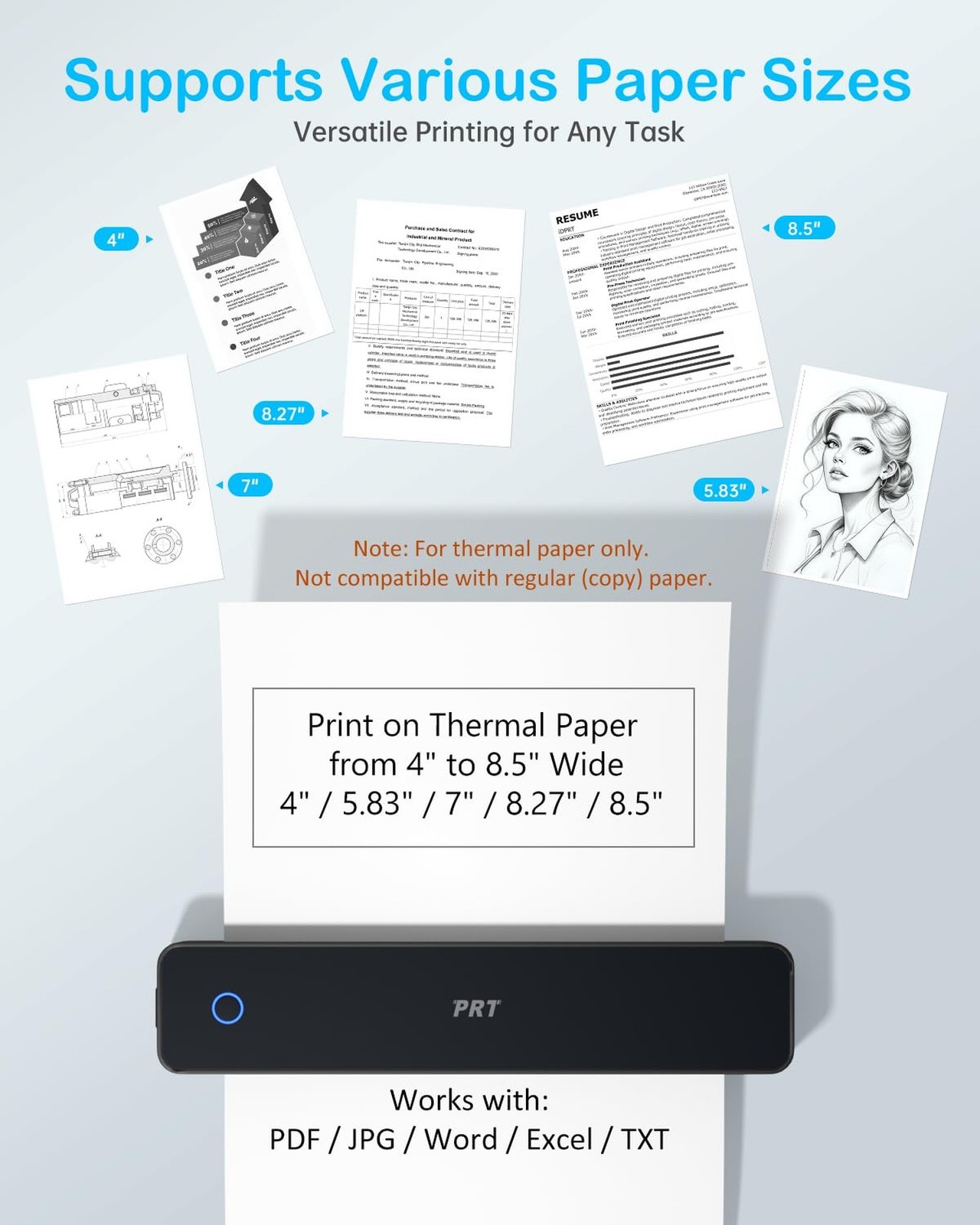 PRT Inkless Portable Printer, Wireless Thermal Printer for Travel Support 8.5…