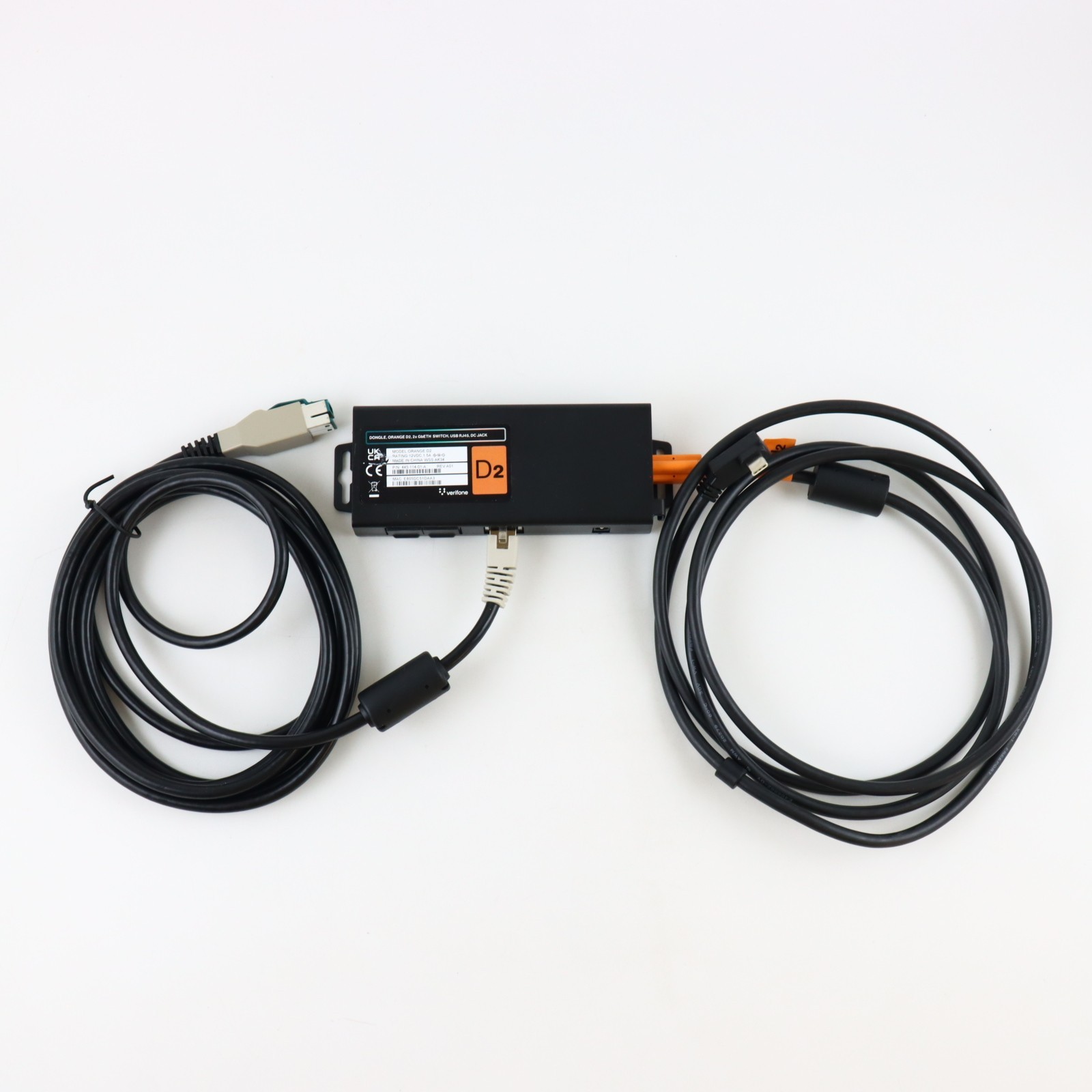 Verifone 445-114-01-A Orange D2 Ethernet Adapter USB-C Dual Gigabit RJ45 Dongle