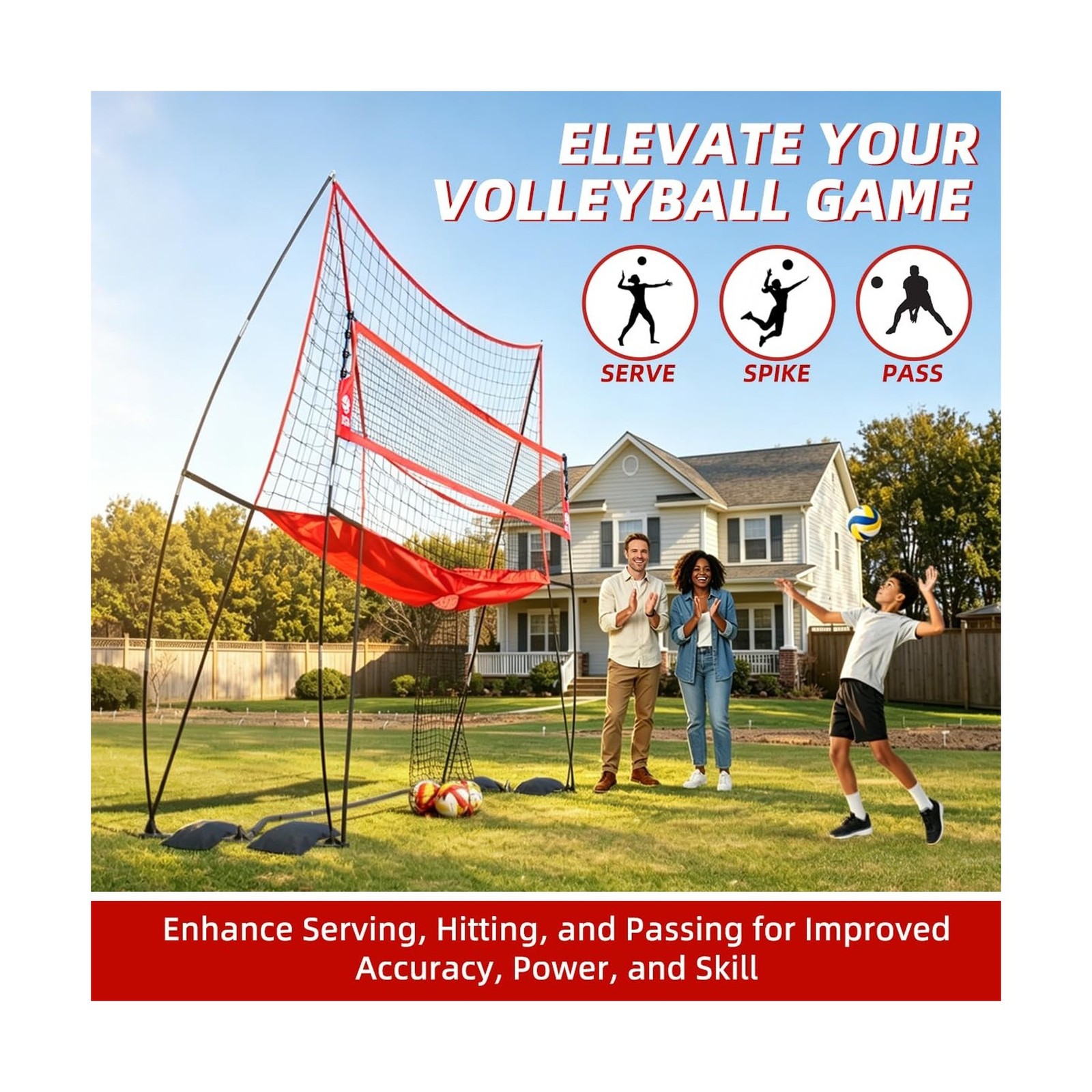 2-in-1 Volleyball Practice Net Station with Patented 5-Height (6’6” to 8′), …