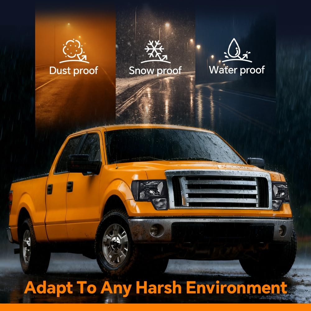Headlights Pair for Ford F150 2009-2014 Smoky Lens Black Housing Clear Reflector