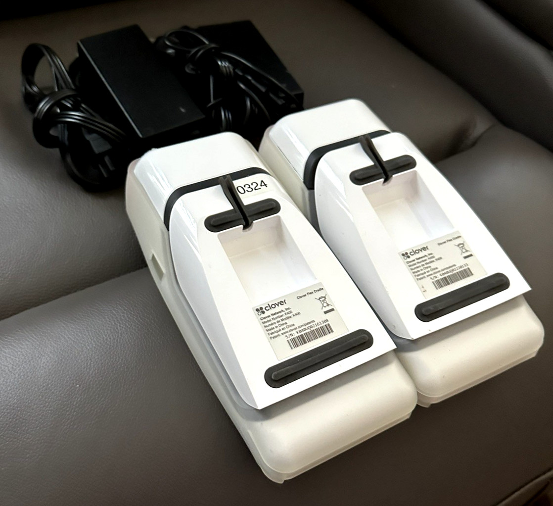 Clover Flex 2 White POS – Lot of 2 – Factory Reset – Protective Grip Case