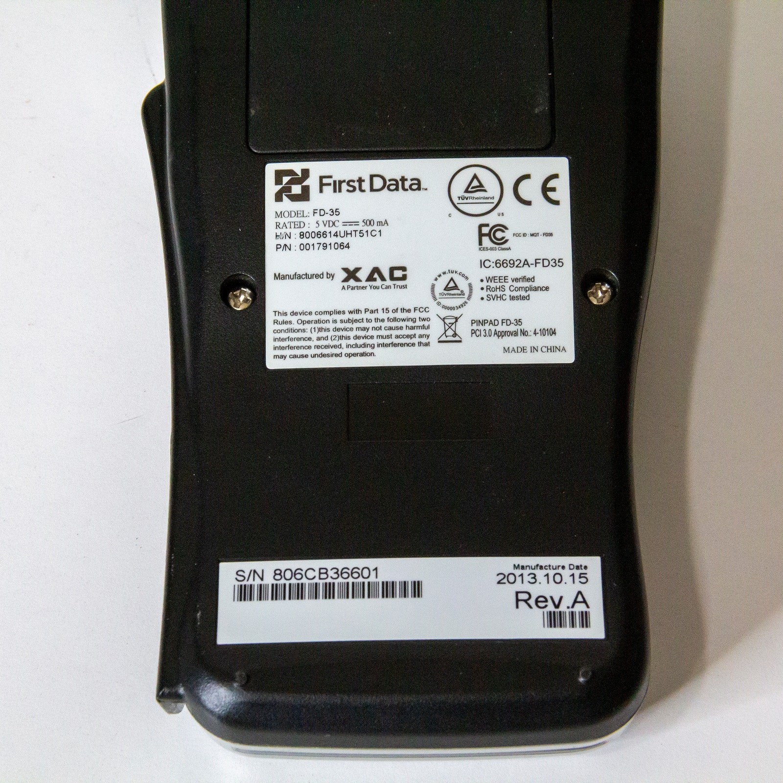 First Data FD-35 Pin Pad Credit Card Terminal EMV Chip Card Reader