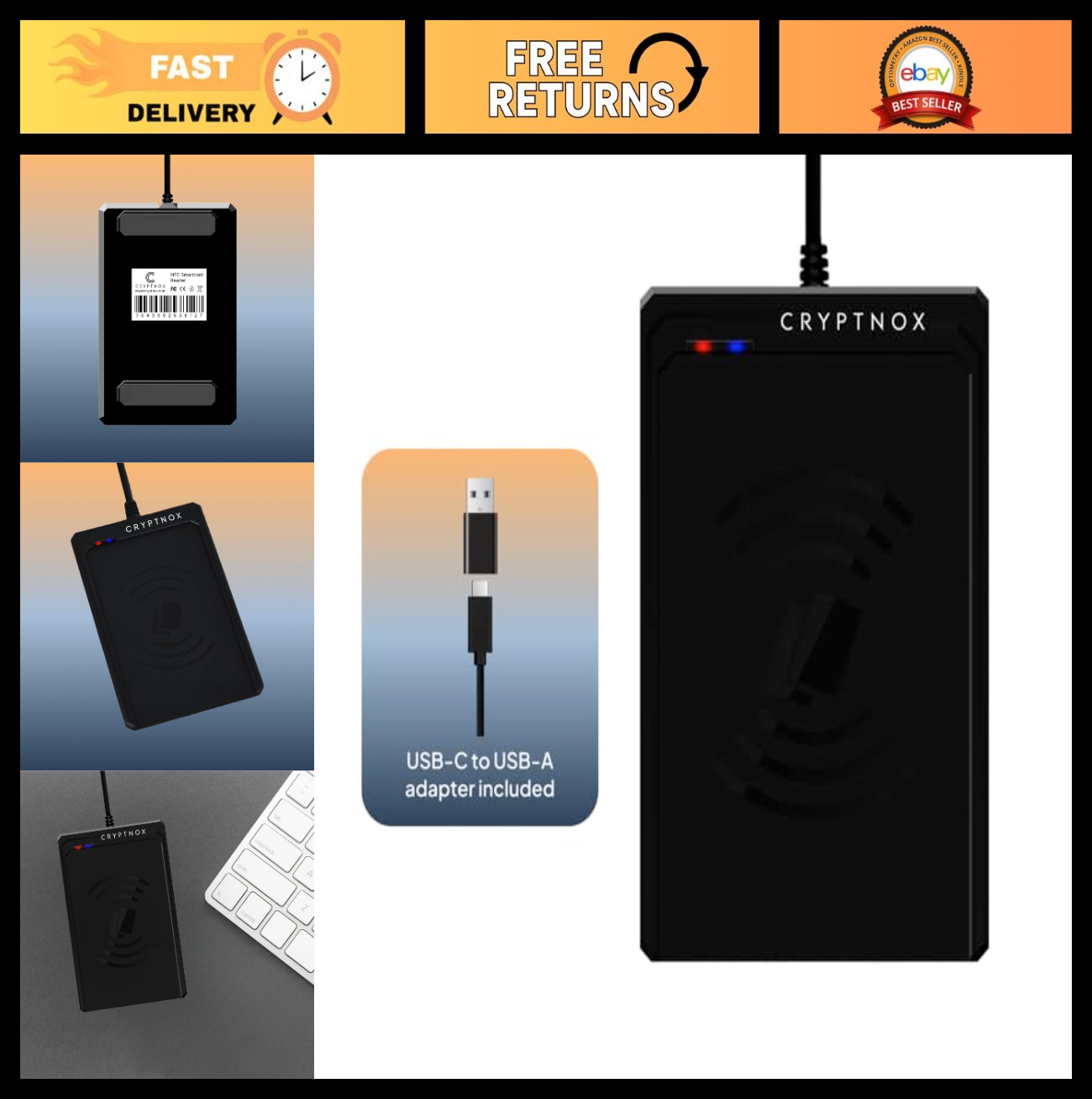 Contactless NFC Smart Card Reader USB Type-C/A, ISO 14443 Mifare Compliant, Secu