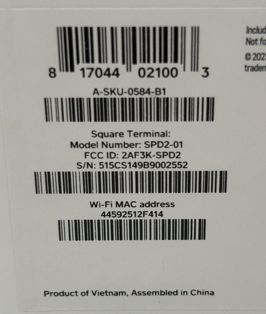Square Terminal Credit Card Machine – Used in Box SPD2-01