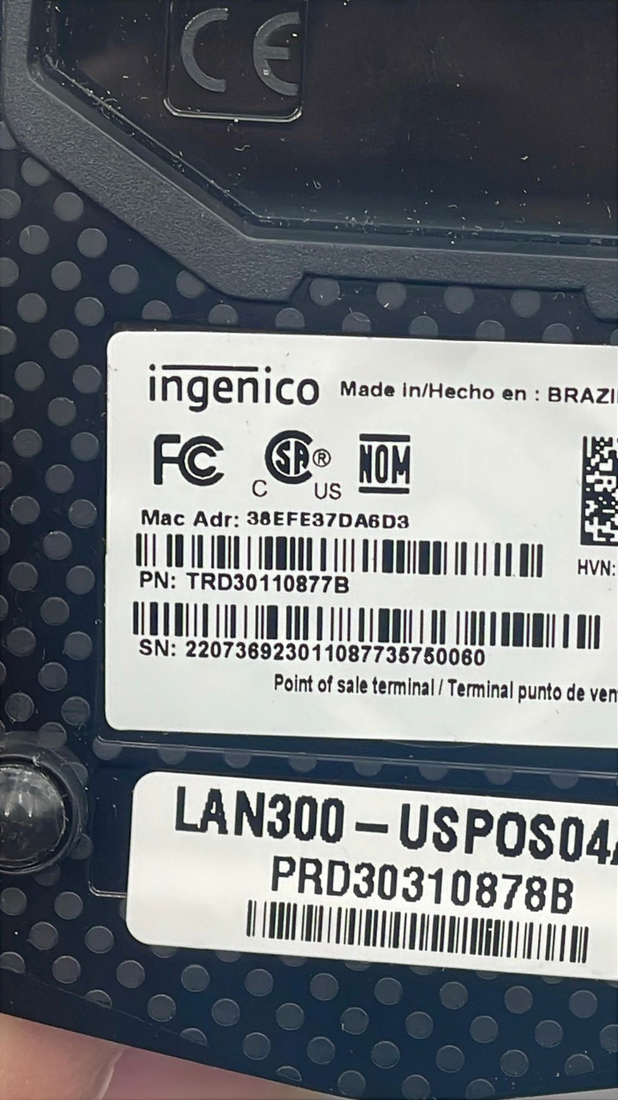 Ingenico Lane/3000 CL/Eth POS Credit Card Terminal PIN Pad with Cable & Base