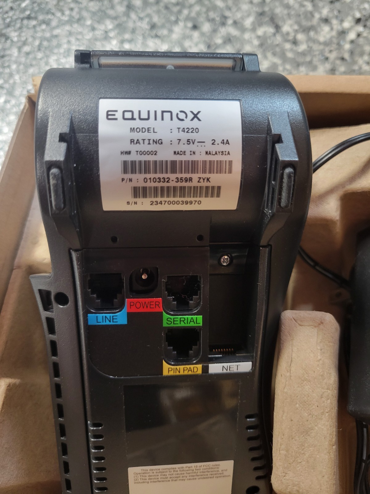 Equinox T4220 Merchant Credit Card Payment Terminal with Power Cord Untested