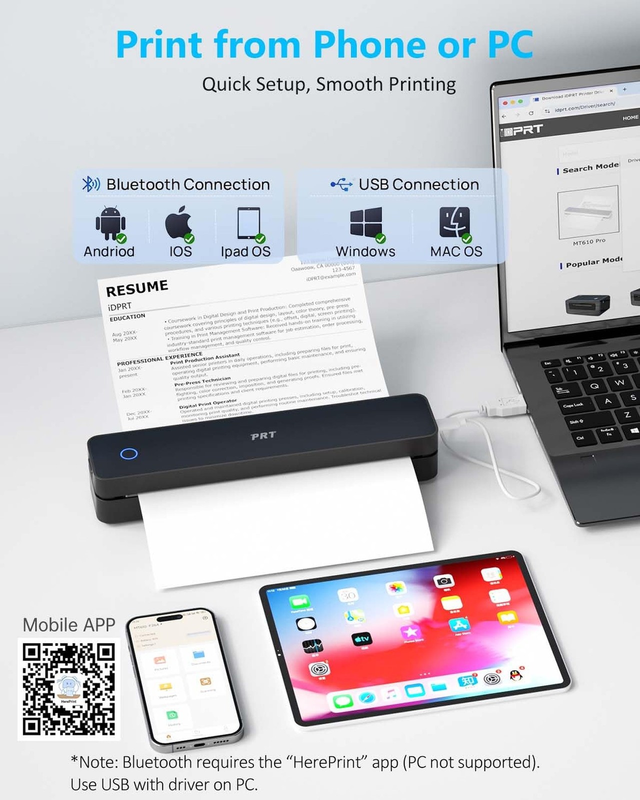 PRT Inkless Portable Printer, Wireless Thermal Printer for Travel Support 8.5…