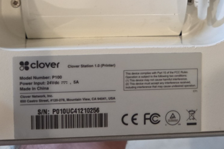 Clover Station C100 POS System Printer Power Cord Screen P100 Receipt Bundle