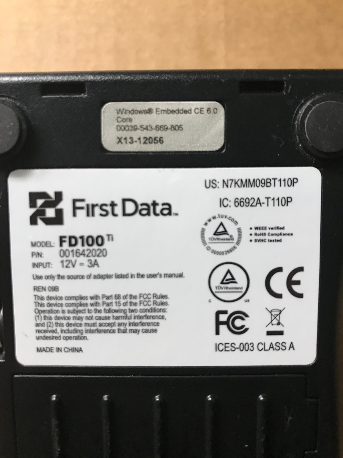 First Data FD100Ti Credit Card Reader 001642020 – No Power Supply