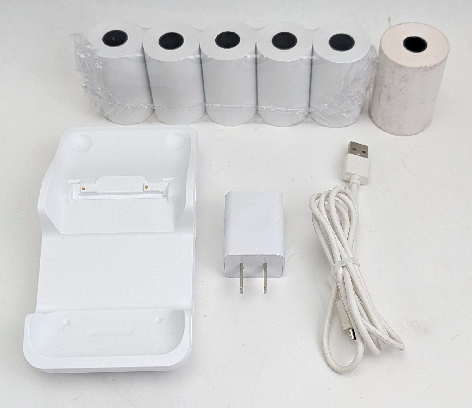 New, Open Box, PAX L920-BC Charging Dock with USB AC Adapter & 6 Rolls of Paper