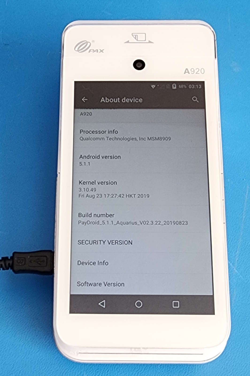 PAX A920 Android Based POS Payment Terminal 5″ touchscreen 4G, Wi-Fi with Cable
