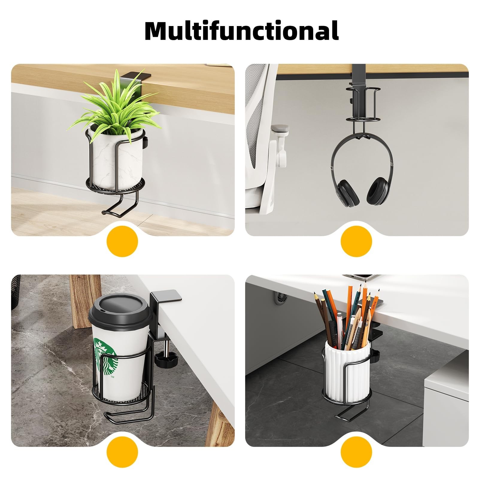 CABTE 2 Pack 2 in 1 Desk Mug Hooks with Headphone Hanger Holder, Anti-Spill C…