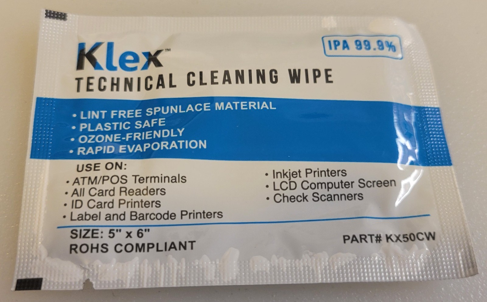 49 Klex 5″ x 6″ Lint-Free CLEANING WIPES For Credit Card POS ATM Reader 99+% IPA