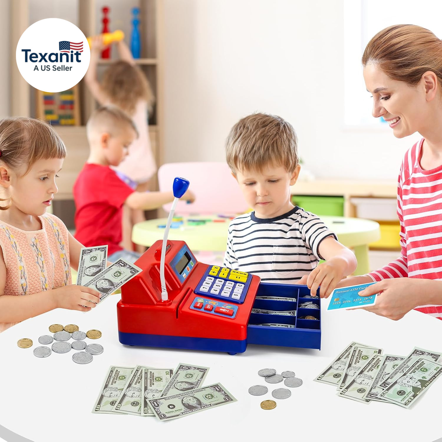 Calculator Cash Register – 103 Pcs Toy Cash Register, Microphone, Credit Card an