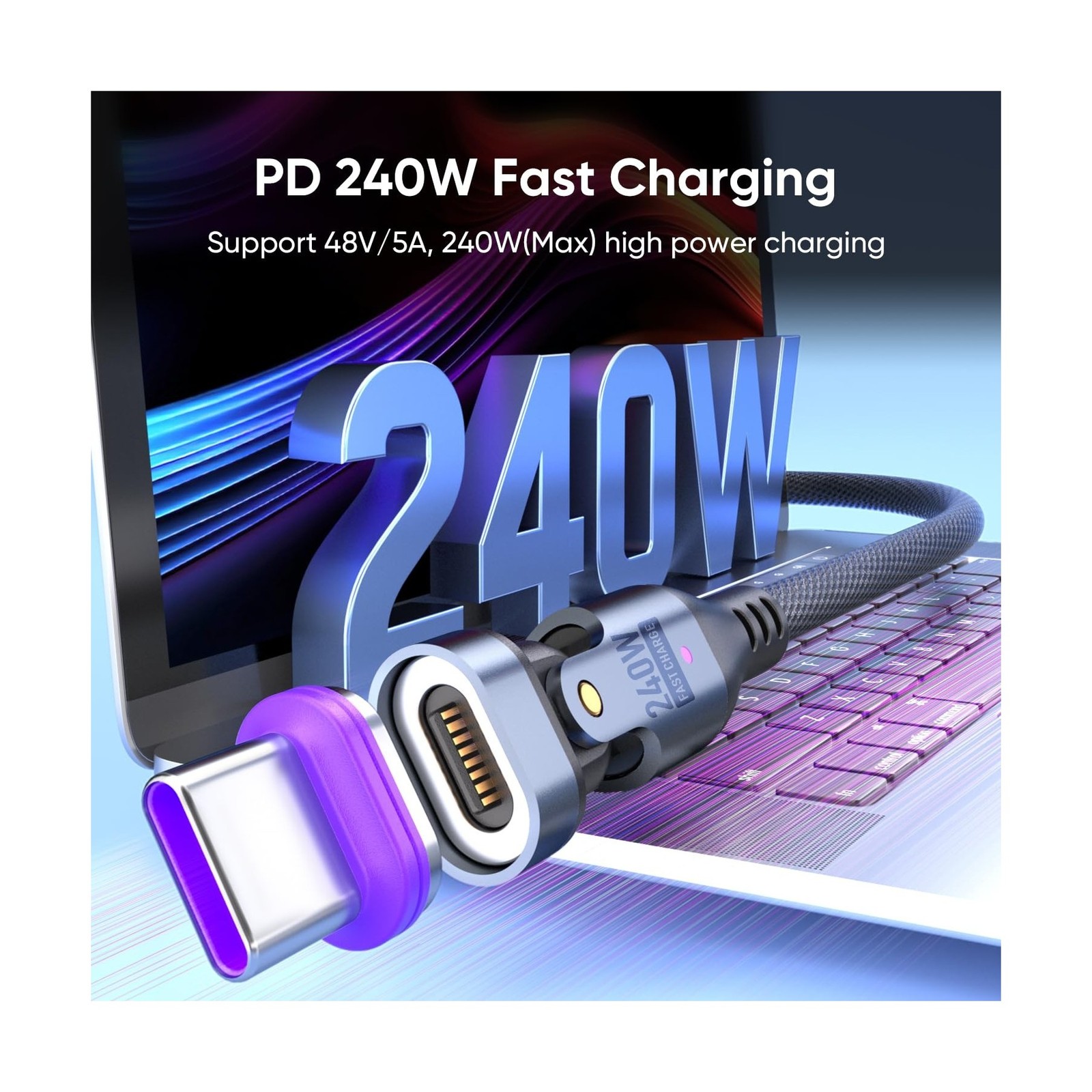 240W Magnetic Charging Cable ，180°Rotating USBC to USB C Magnet… U