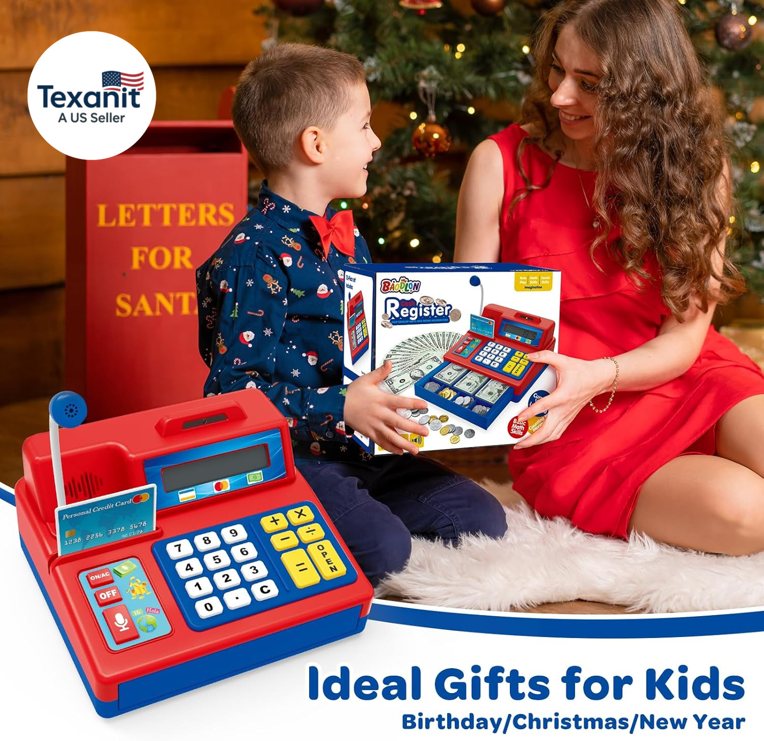Calculator Cash Register – 103 Pcs Toy Cash Register, Microphone, Credit Card an