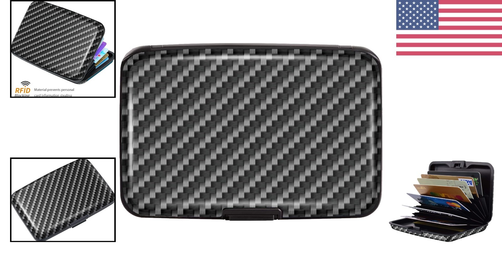 Slim Hard Card Holder Wallet for ID and Credit Cards Carbon Fiber RFID Blocking