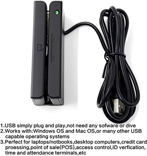 USB Magnetic Stripe Card Reader – 3-Track POS Swiper for Credit/Debit Cards