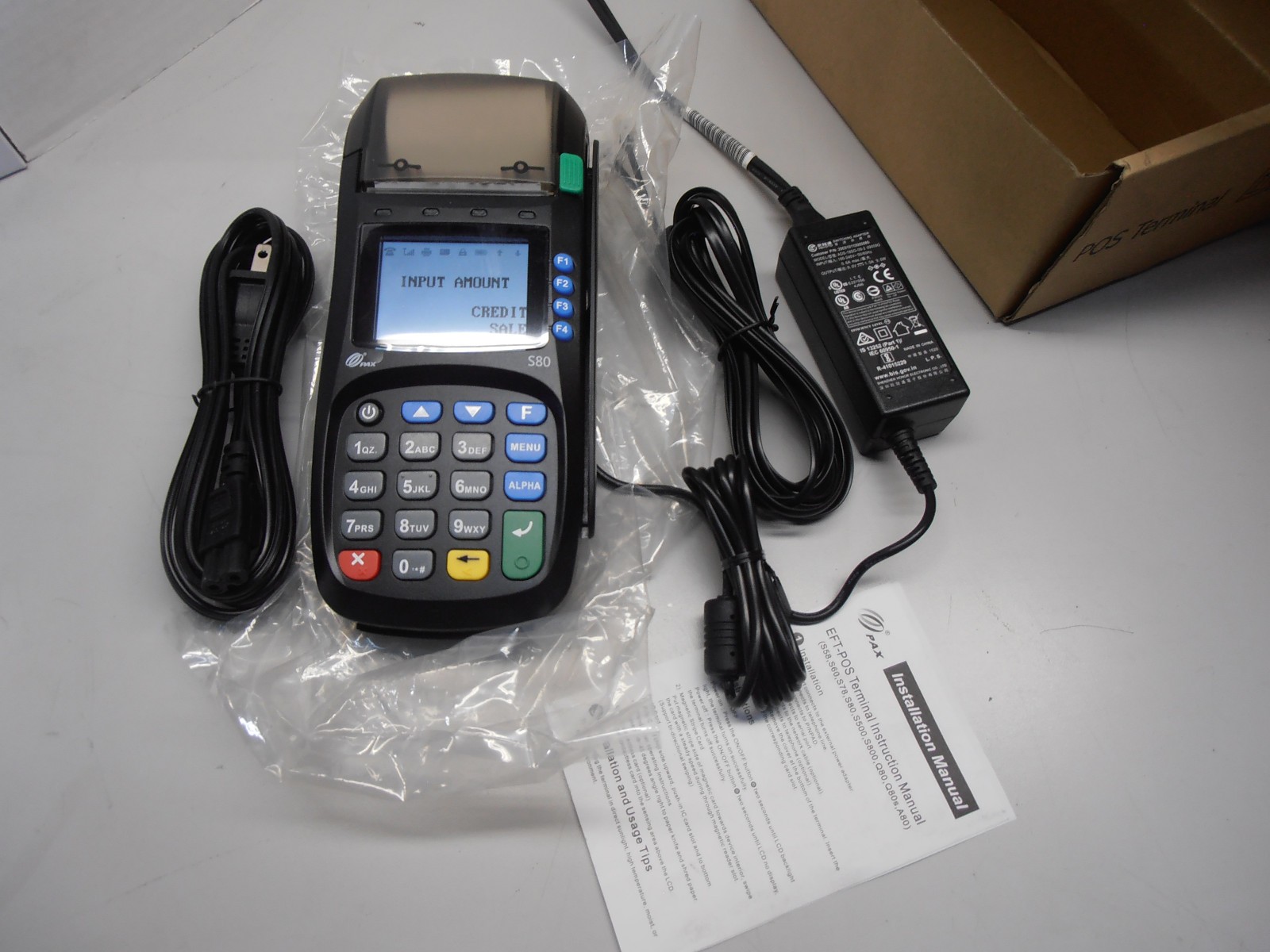 PAX S80 Credit Card Terminal Unit POS w/ Cables – Powers On – UNTESTED