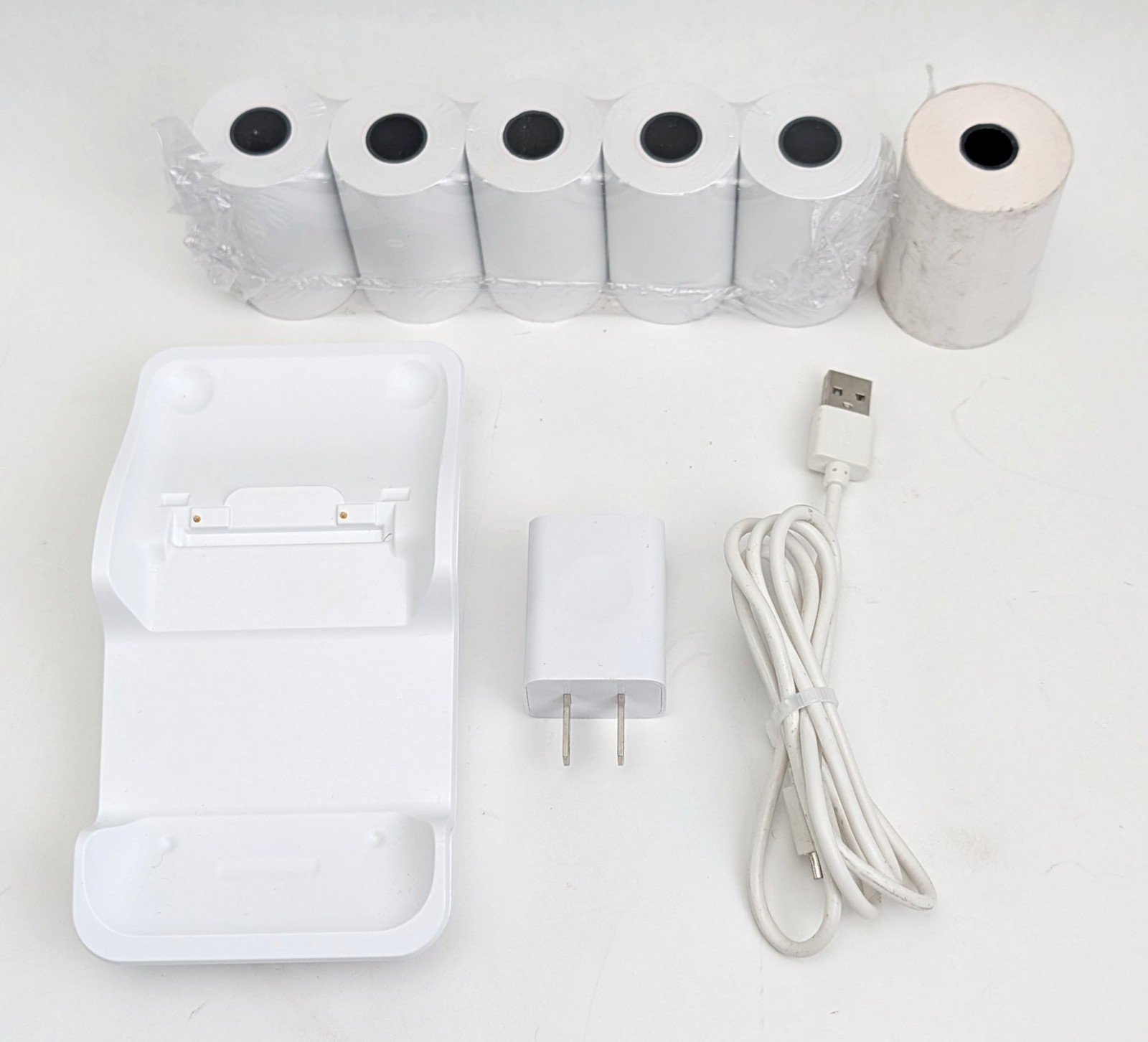 New, Open Box, PAX L920-BC Charging Dock with USB AC Adapter & 6 Rolls of Paper