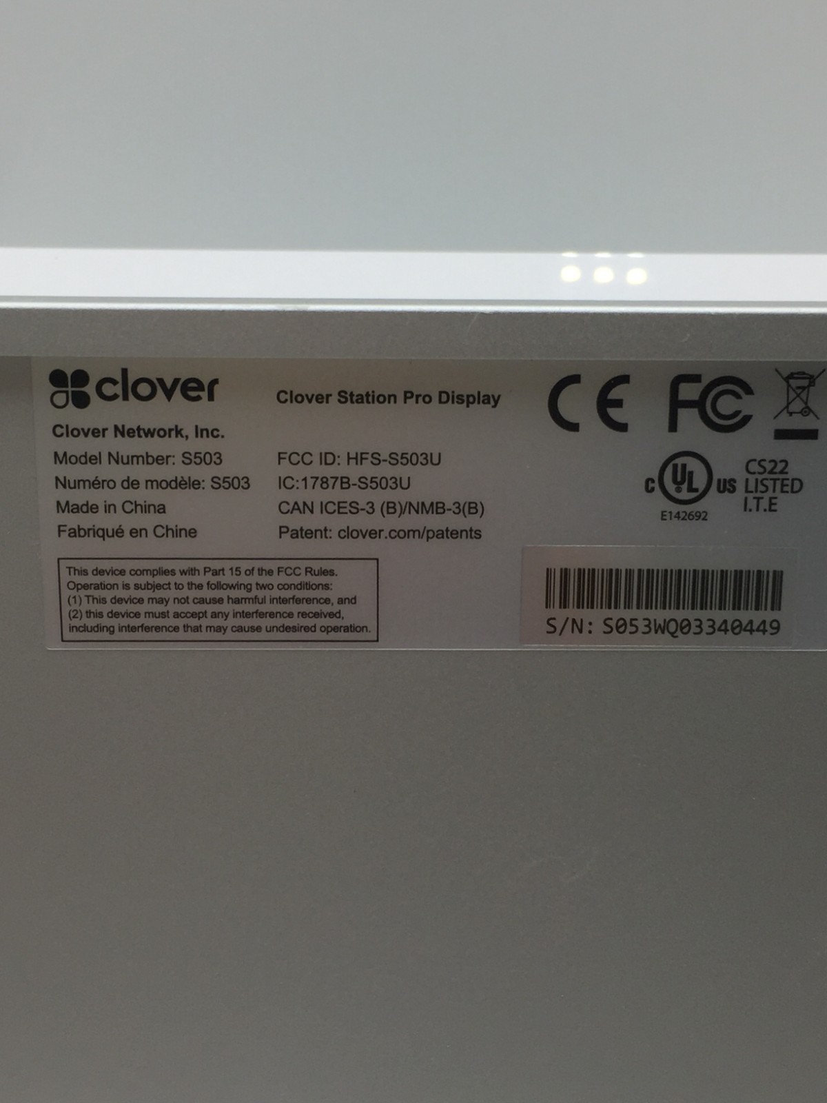 Clover Station Pro Display S503 POS Cash Register Monitor Only,Works Great
