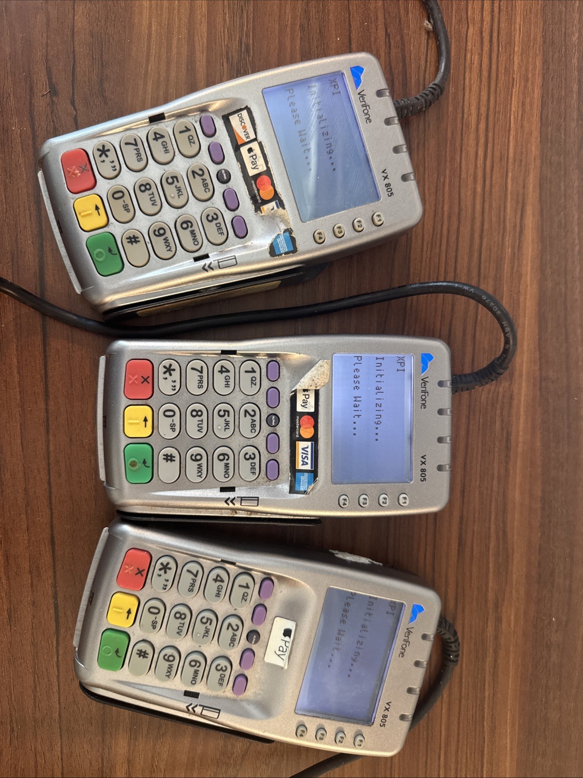 Used Lot of THREE VeriFone VX805 CTLS Pin Pad Chip/Card Readers – working