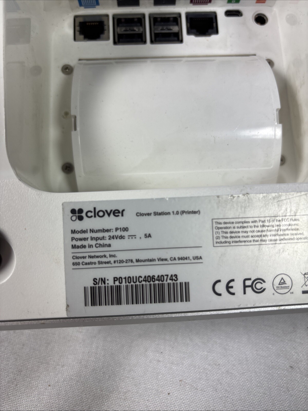 Clover Station 1.0 P100 Receipt Printer w/Power Adaptor