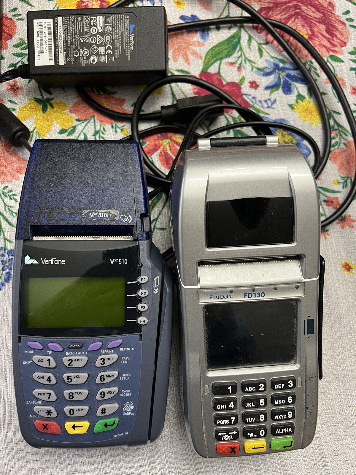 First Data FD130 EMV CTLS Credit Card Terminal No Power Cord And Verifone Vx510