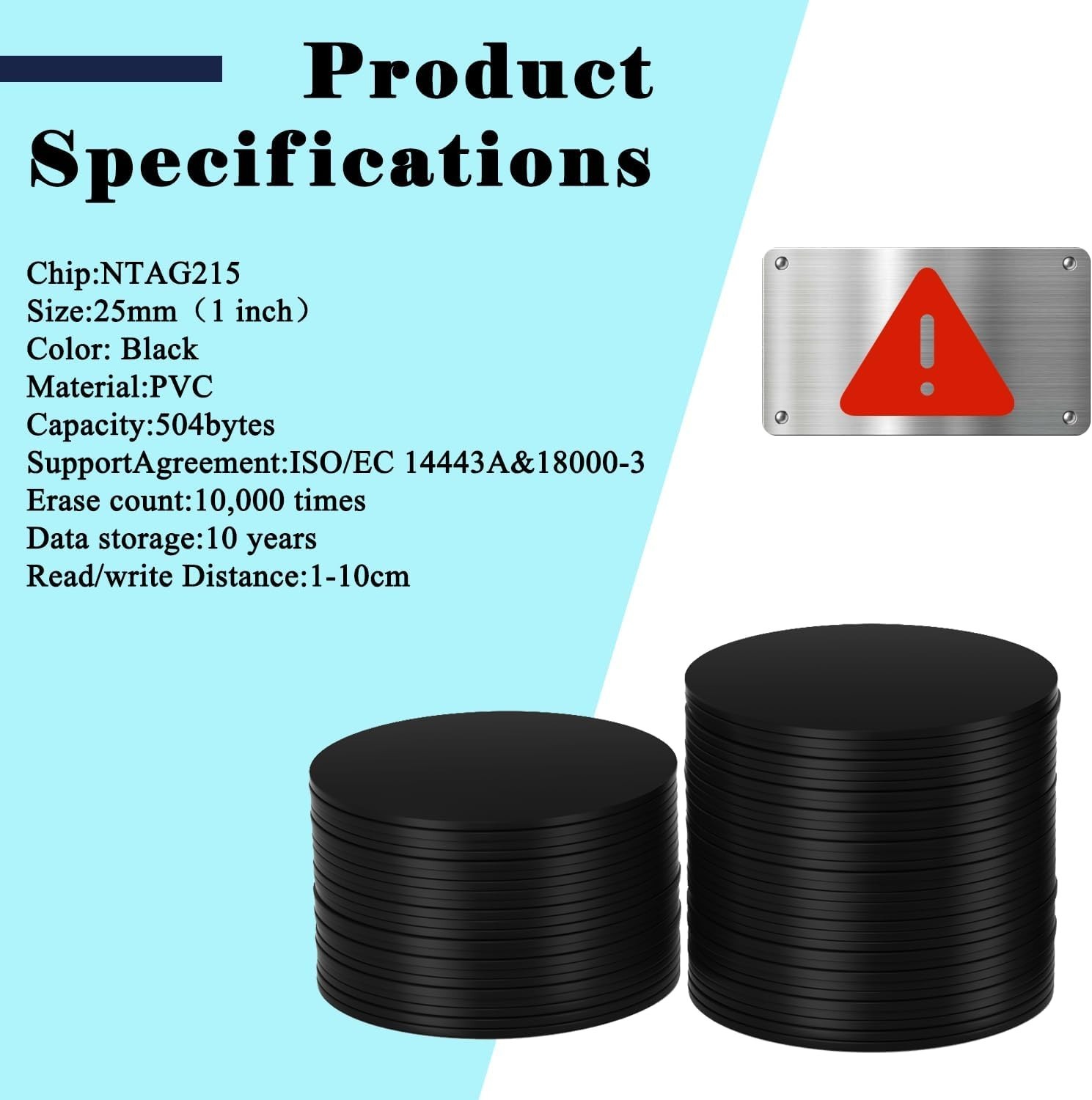 10pcs NTAG215 Black NFC Tags – Waterproof and Rewritable for Easy Connectivity