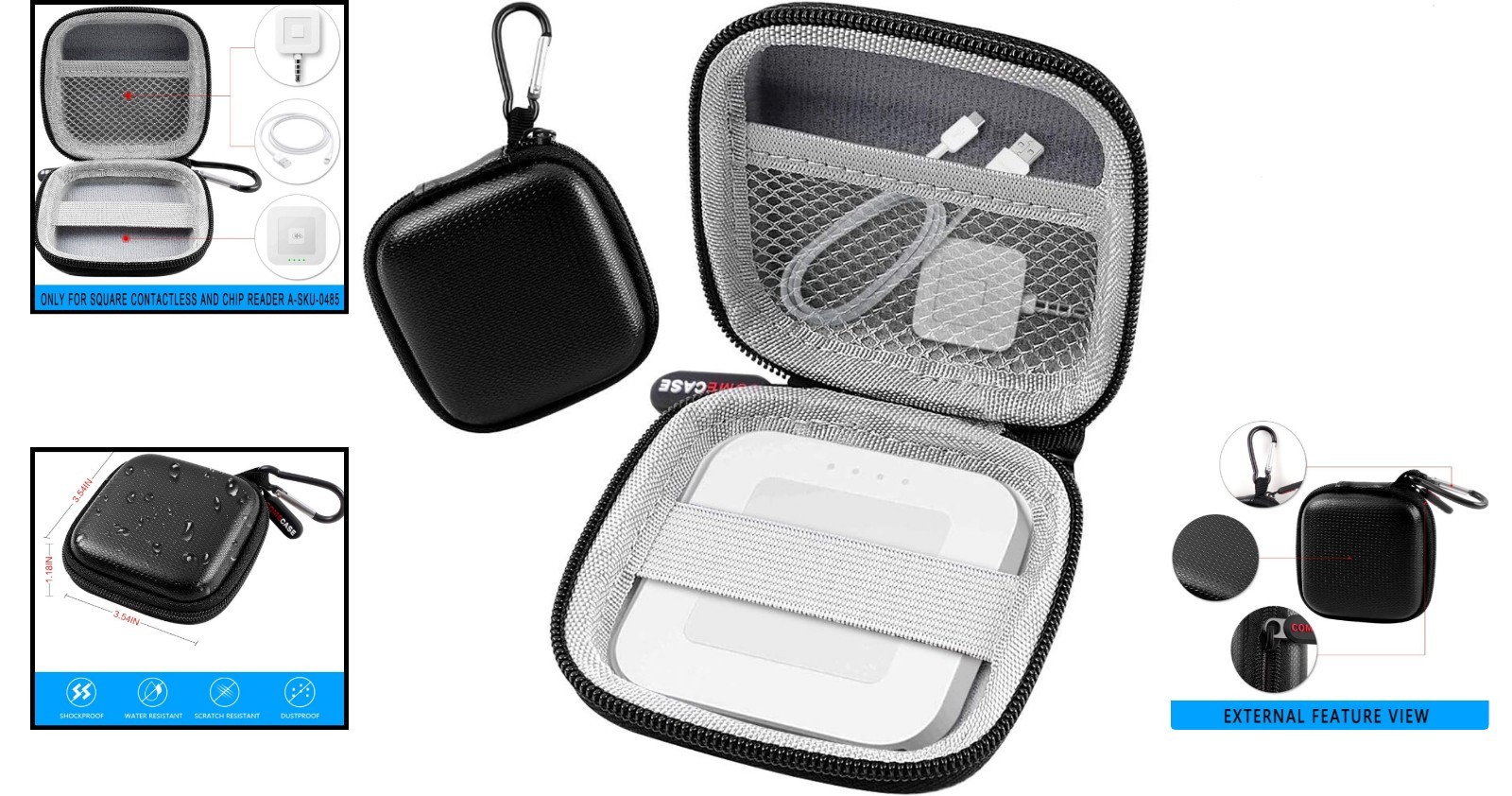 Lightweight Shockproof Card Reader Case with Carabiner – Fits Square A-SKU-0485