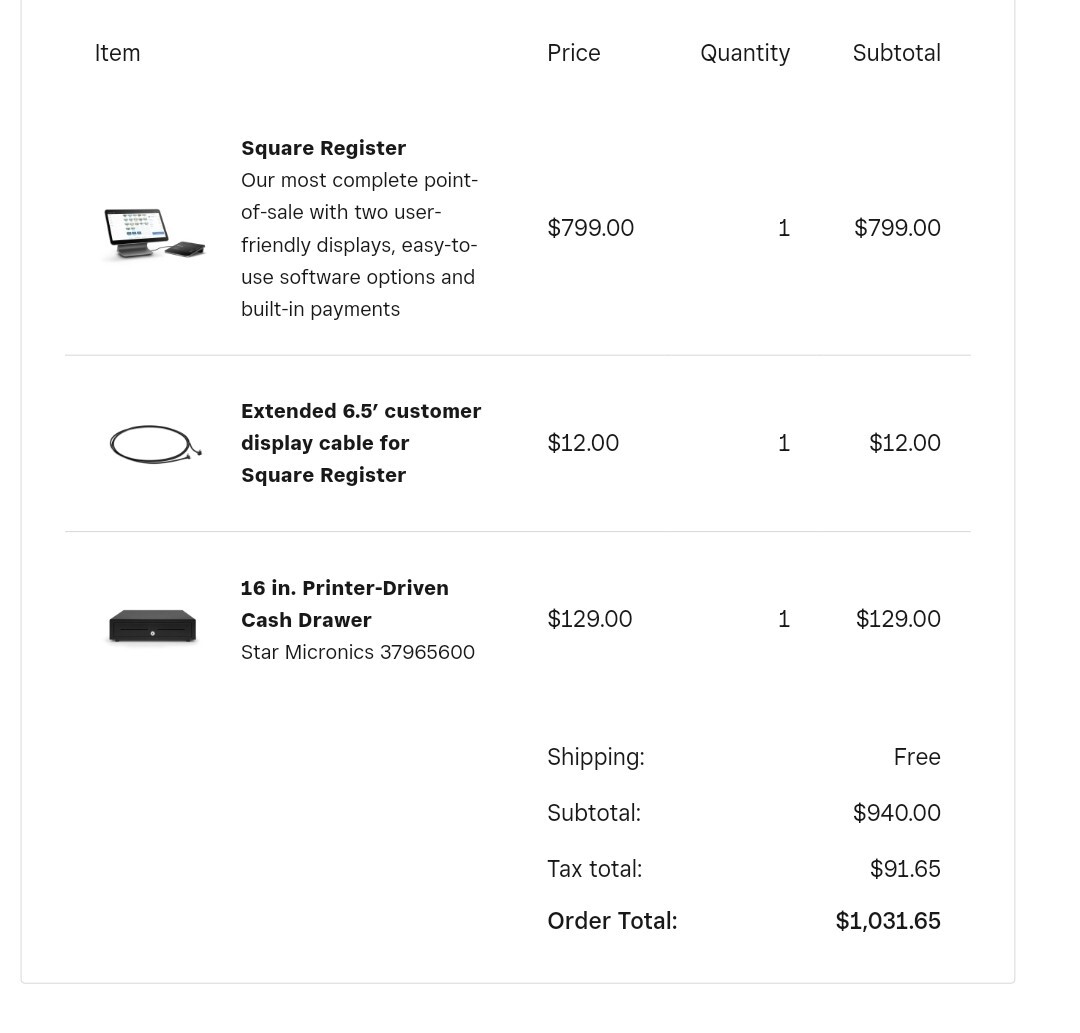 Square Register POS System With Printer Driven Drawer