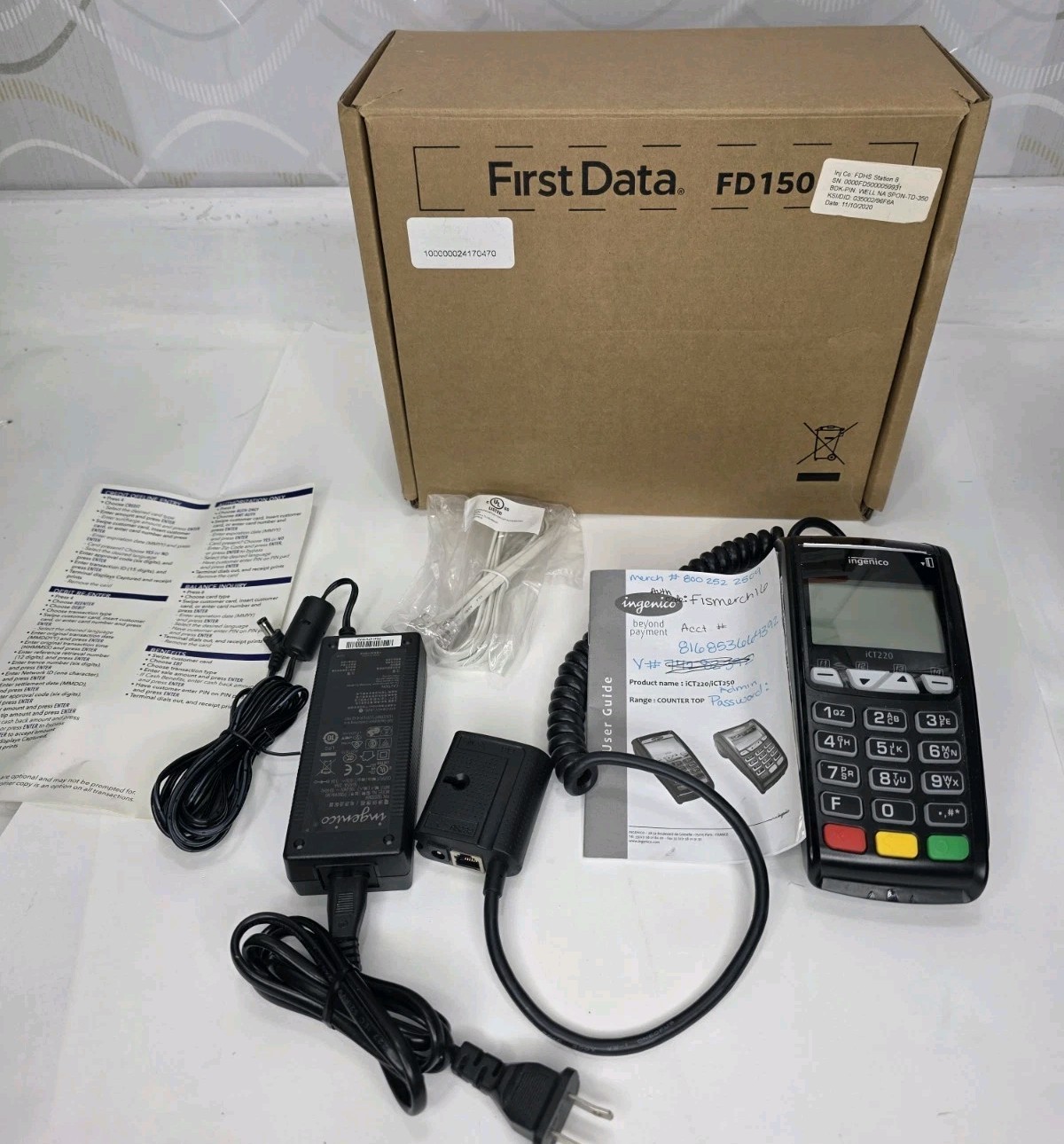 Ingenico ICT220 Credit Card Terminal w/ EMV Chip Reader & OEM Power Adapter