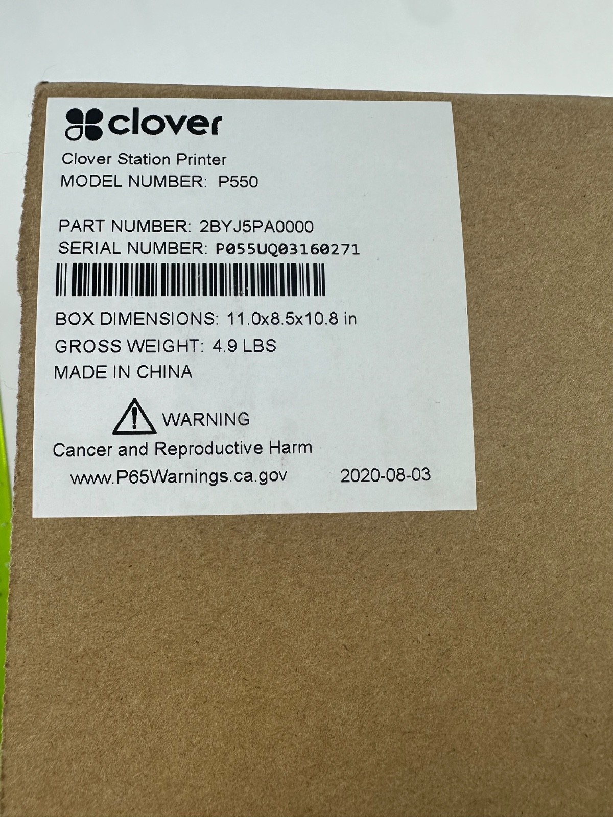 Clover Station Printer Model #P550 New In Box