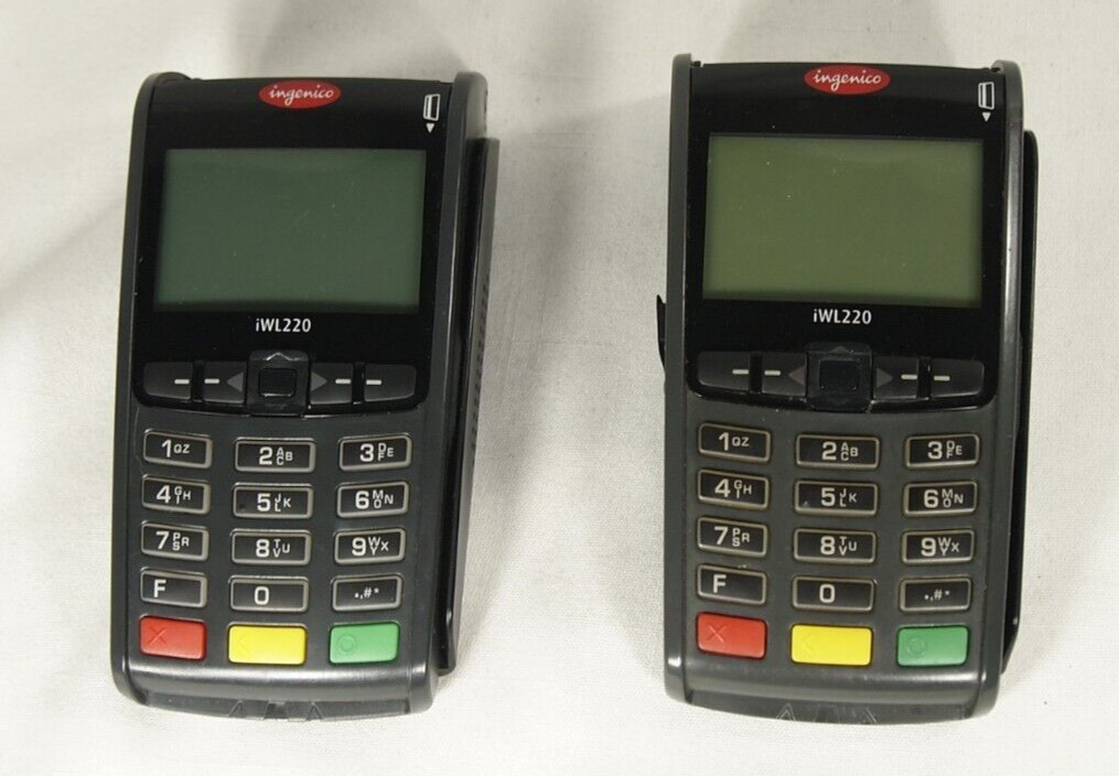 Lot 2 Ingenico iWL200 Card Terminal AsIs Parts or Repair Incomplete+Power Cables