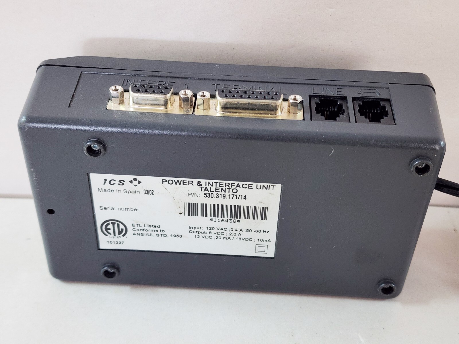 TALENTO POWER & INTERFACE UNIT CREDIT CARD DEVICE # 530-319-171