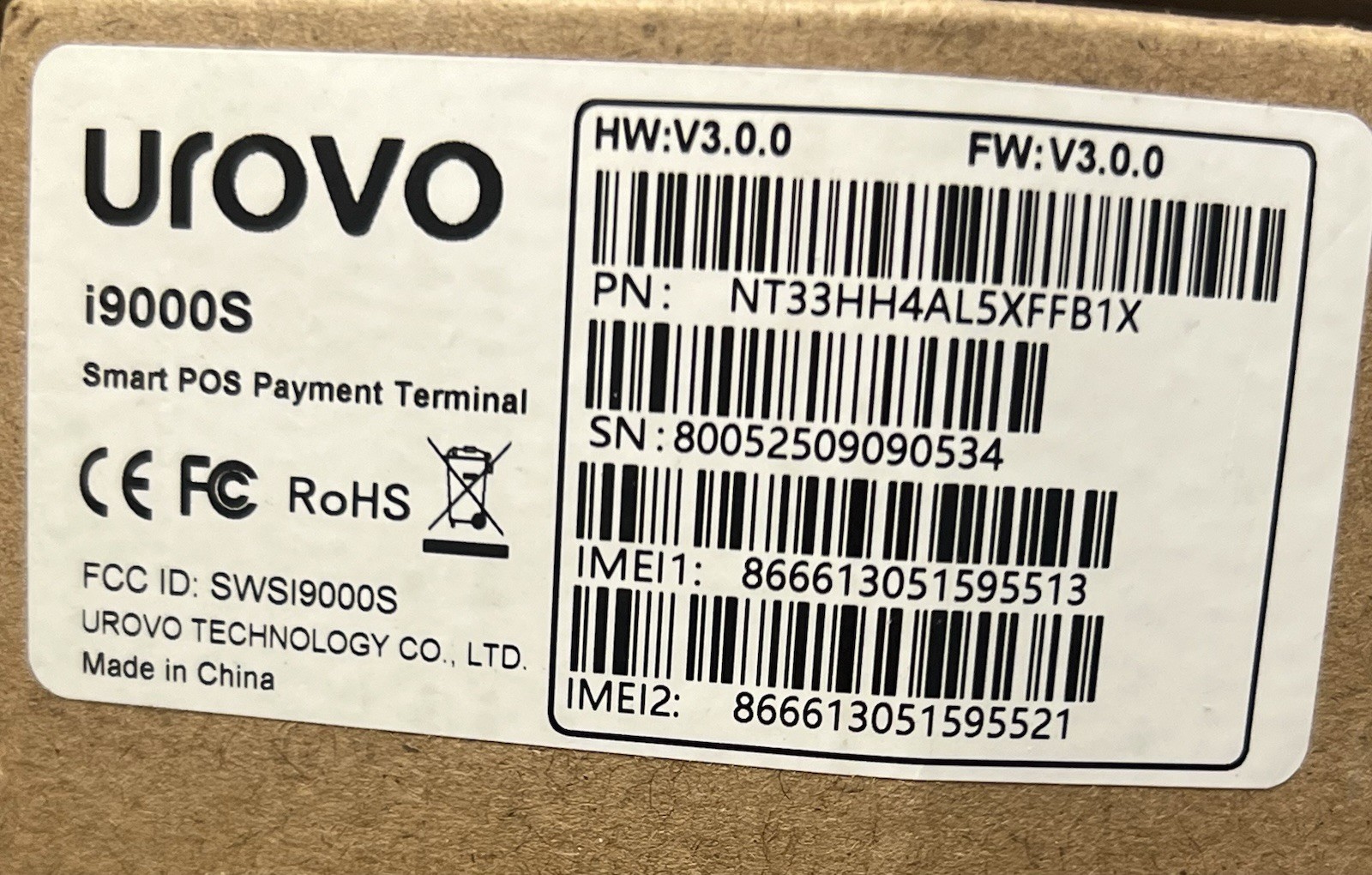 Urovo i9000s Android version 8.1Touchscreen POS Terminal