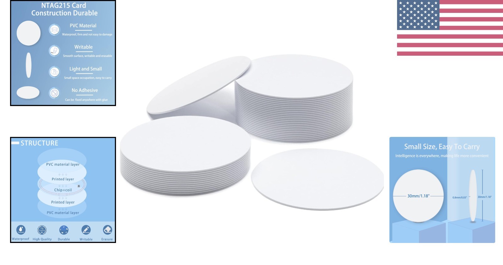 12 PCS 30mm NFC Rewritable Tags – Durable NTAG215 Coins for Android Devices