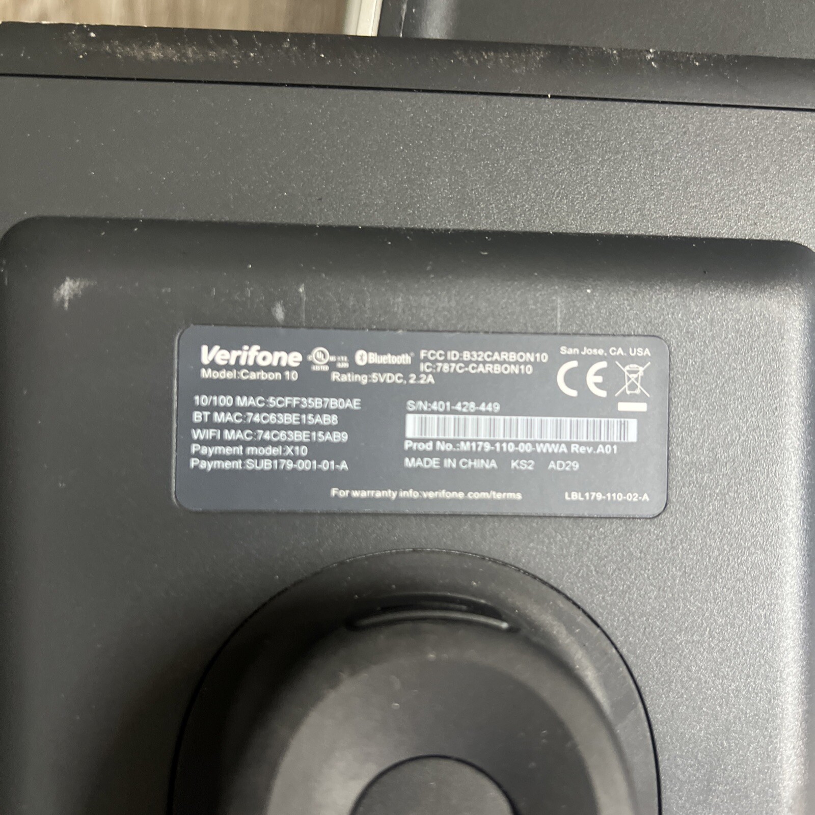 Verifone Carbon 10 POS System and Stand Printer with Power Adapter