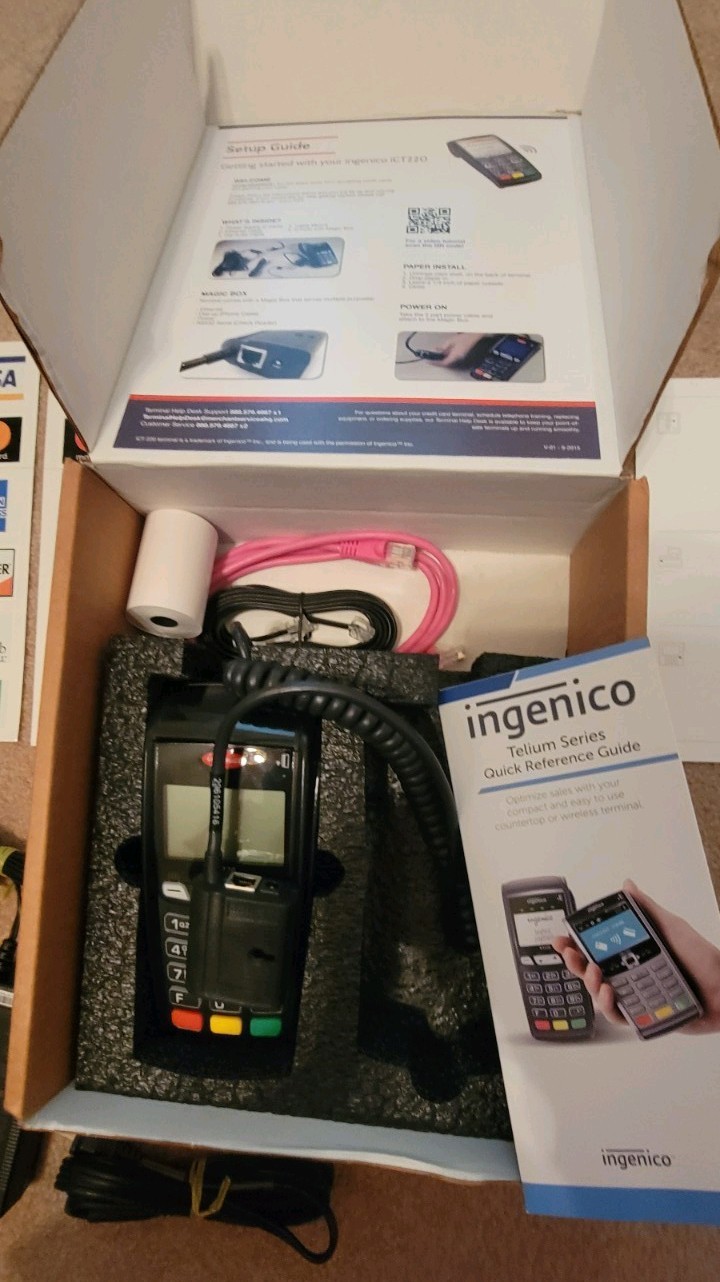 Ingenico iCT 220 v3 Telium Series Credit Card Reader w/ Ethernet Cable & Paper